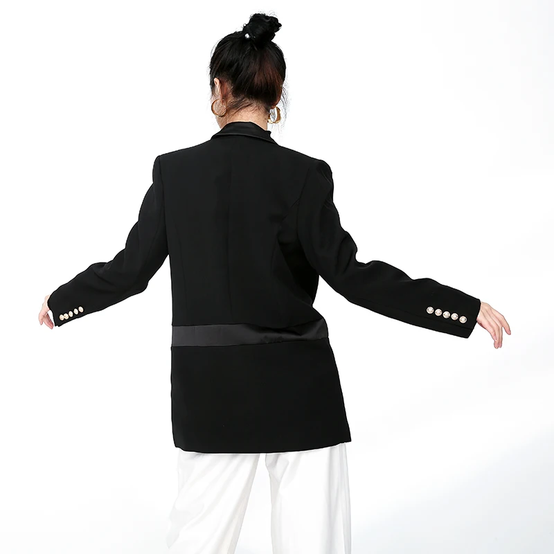 

sleeve loose long cardigan jacket, women's new lapel, black irregular jacket, double button, fashion spring autumn 2021