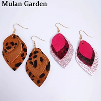 mg 5 patterns multilayer genuine sheep cowhide leather feather earrings glitter leopard earrings fashion women accessories gift