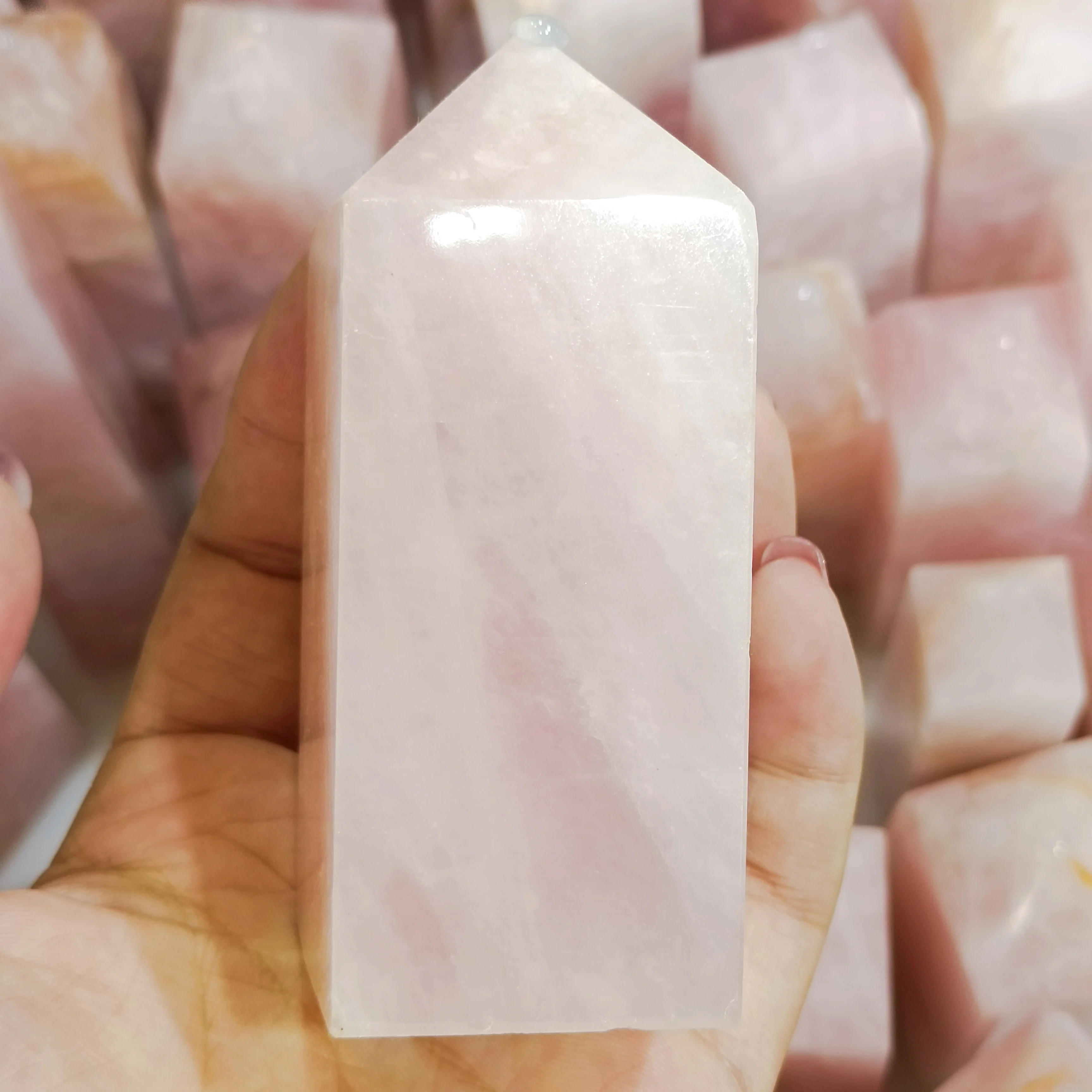 

6-7cm 1pc Natural Pink Rose Quartz Crystals Obelisk Quadrangular column Wand Point Healing home decoration