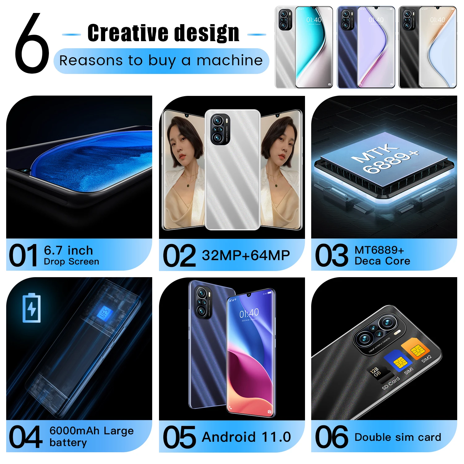 global version new 6 7 inch 5g smartphone 16gb512gb large memory for huawei p50 pro cellphone xiaomi samsung apple mobile phone free global shipping