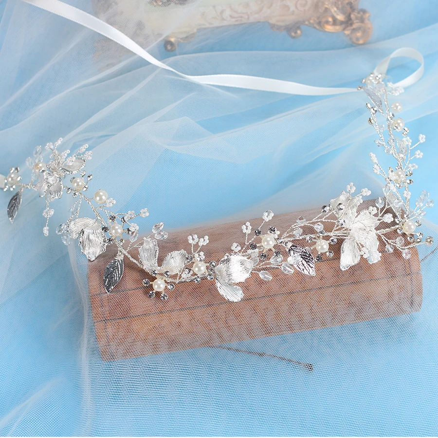 1pc/lot Wedding Bridal Fairy Lady Silver Plated Leaves Butterfly Clear Crystal Twigs Long Vine Headband Handmade Hair Accessory | Украшения