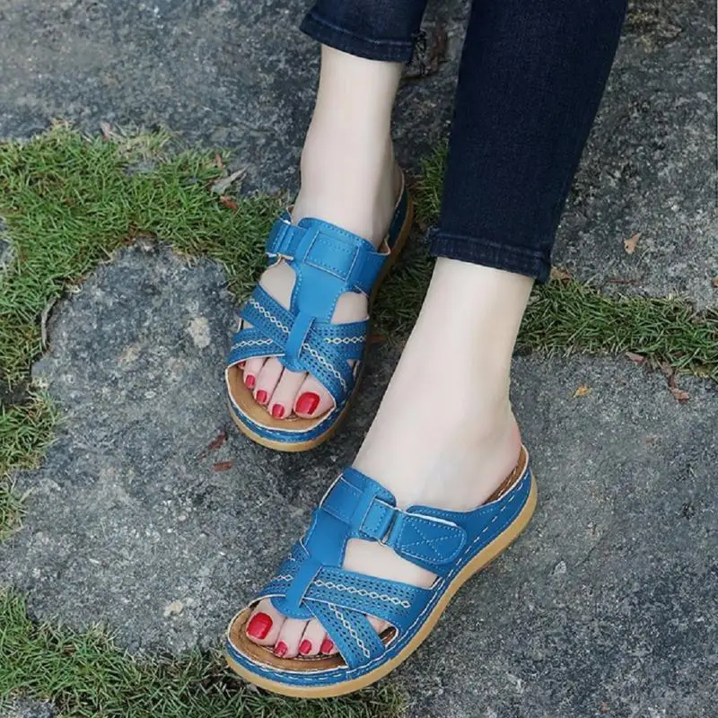

2020 New Women's Vintage Non-Slip Breathable Open Toe Sandals Comfortable Flat Sandals Woman Footwear