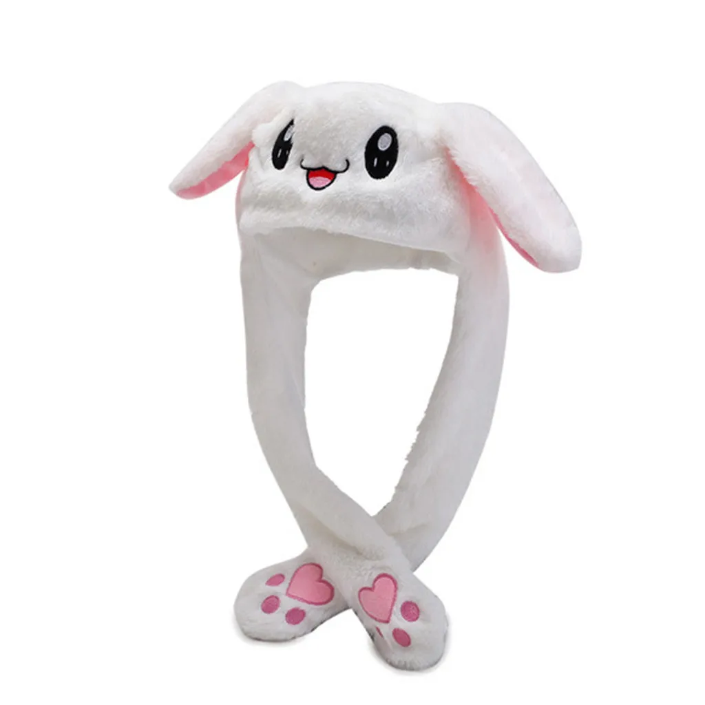

Fashion Cute Plush Can Moving Bunny Ears Hat Cute Embroidery Rabbit Women's Hat With Earflaps Movable Ears Hat Hot Sale FE