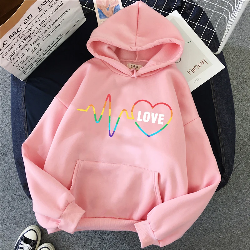 LGBT cat and love sweetshirts Women Spring Autumn Female Loose Casual Pullover student basic Hoodies Sweatshirts