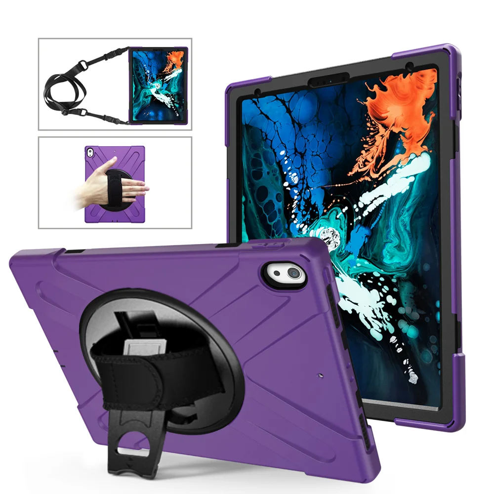Чехол для планшета для iPad Pro 12,9 дюйма 3rd Gen военный сверхмощный вращающийся чехол с ремешком для A2014 A1895 A1876