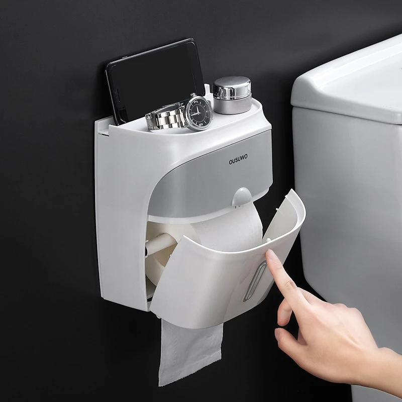 OUSUWO Waterproof Toilet Paper Holder Wall Mounted Bathroom Tissue Box Free-Punch Double-Layer Storage Rack Roll | Дом и сад