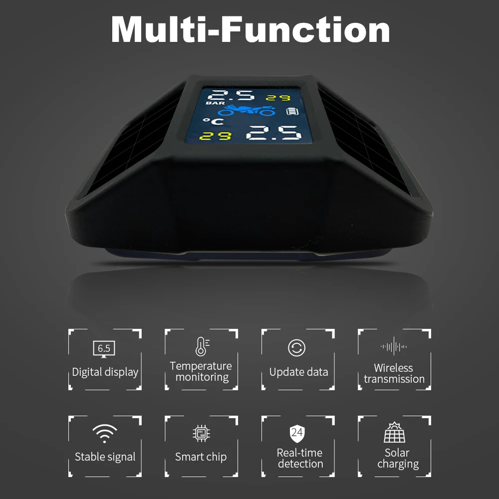 Система мониторинга давления в шинах мотоцикла TPMS Солнечная энергия с 2 внешними