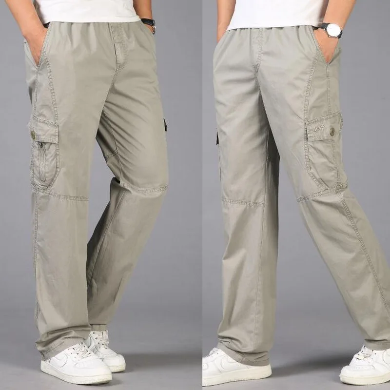 Брюки-карго мужские с эластичным поясом повседневные хлопковые мешковатые штаны