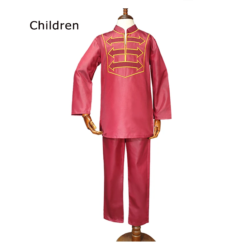 kids red H& D/мужская одежда в африканском стиле для мальчиков футболка с длинным рукавом, штаны, костюм для мужчин, папы и сына, одежда с вышивкой Дашики вечерние наряды - Цвет: kids red