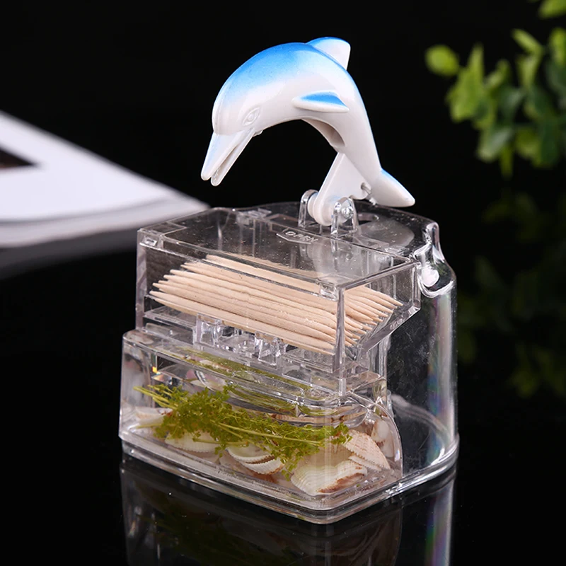 

Cute Cartoon Dolphin Toothpick Box Transparent Mediterranean Style Toothpick Holder Tooth Pick Dispenser Kitchen Accessories