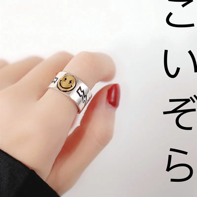 

Женское серебряное кольцо со смайликом, Золотое серебряное Открытое кольцо для женщин и мужчин, ювелирные изделия, подарки