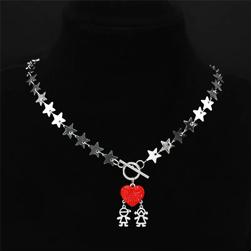 

Love Heart Girl Boy Stainless Steel Charm Necklaces Women Silver Color Necklaces Jewelry colgante acero inoxidable N4816S01