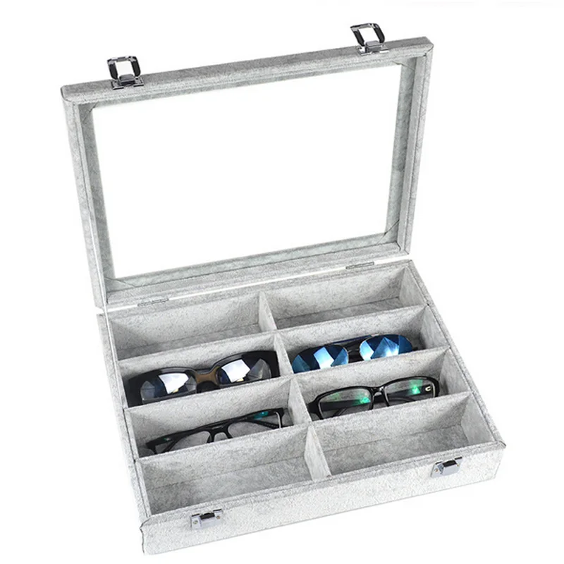

New 8 Slots Watch Jewelry Organizer Glasses Necklace Earring Case Display Storage Container with Lid Casket Jewellery Show Box