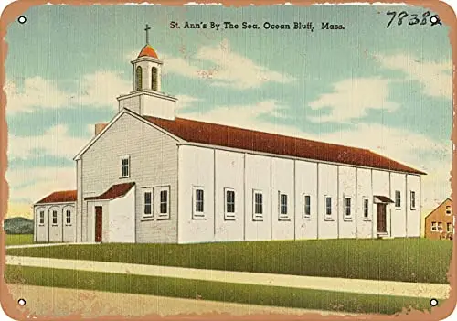 

Metal Sign - Massachusetts Postcard - St. Ann's by The Sea, Ocean Bluff, Mass. - Vintage Rusty Look Wall Decor for Cafe beer Ba
