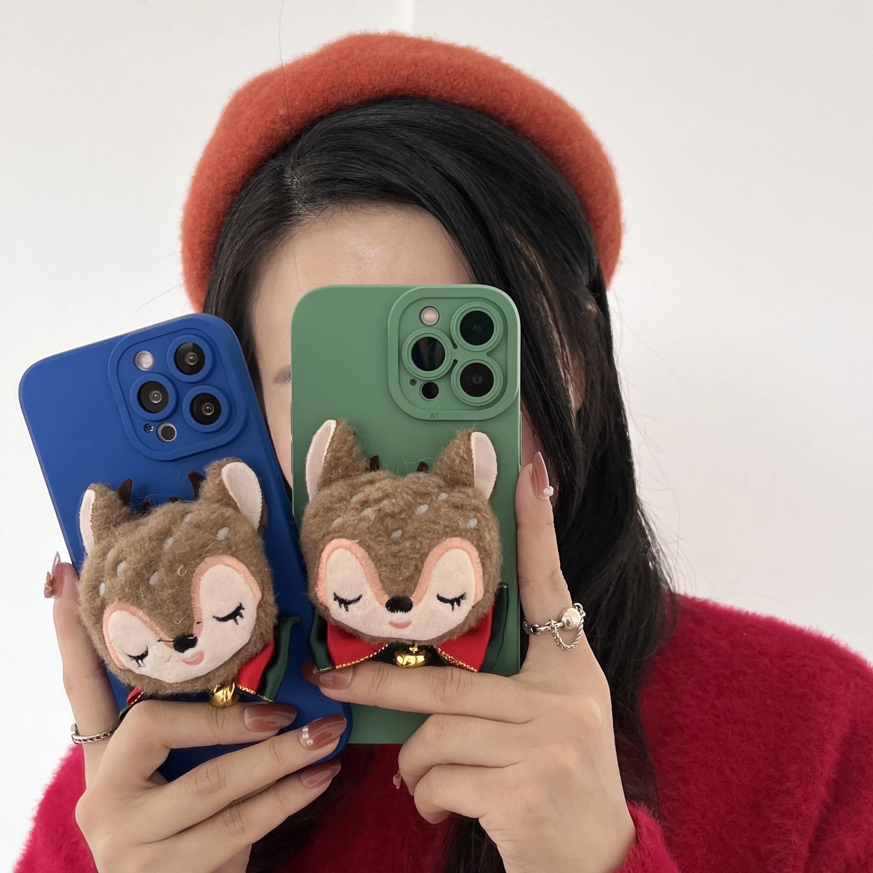 

3D меховой плюшевый Рождественский олень цепочка противоударный мягкий чехол для iPhone 13 Pro Max 11 12 XR X милый теплый меховой защитный чехол с коло...