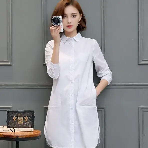 Белые женские блузки с длинным рукавом 2019 осенние Хлопковые офисные рубашки топы