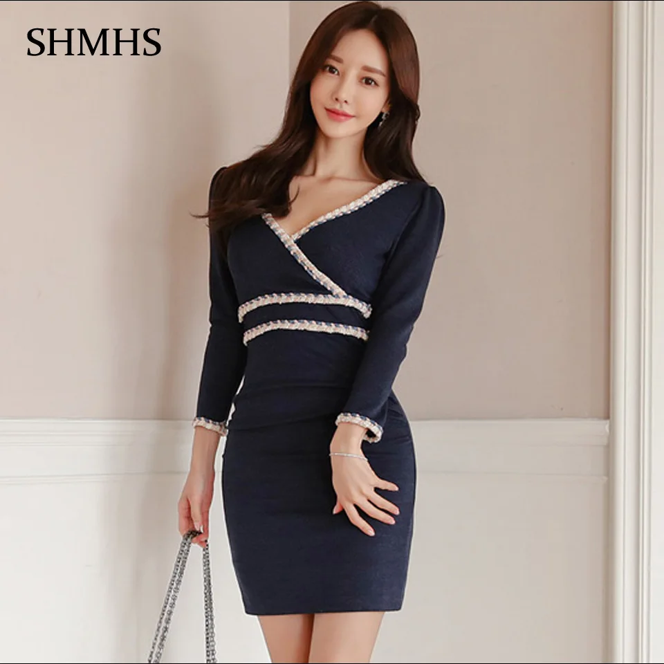 Маленькое сексуальное простое офисное платье с V образным вырезом весна 2021