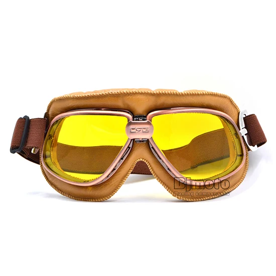Yellow Lens Винтажные мотоциклетные очки для мотокросса Пилот Мотоцикл MX летные защитные очки кожаные очки atv Ретро шлем для велоспорта питбайк - Цвет: Yellow Lens