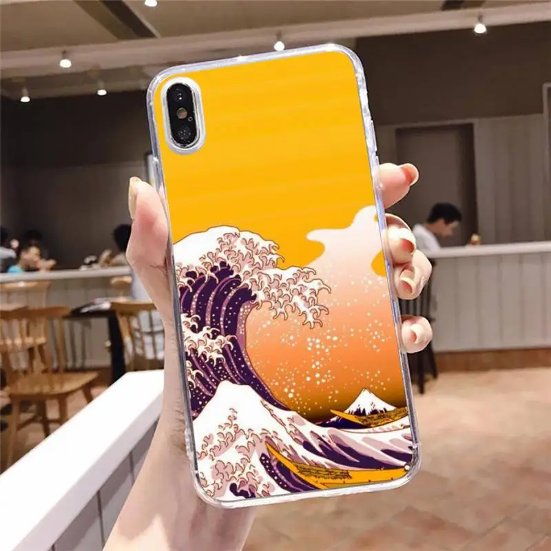 

Japanese sea waves aesthetics Phone Case Transparent for iPhone 6 7 8 11 12 s mini pro X XS XR MAX Plus