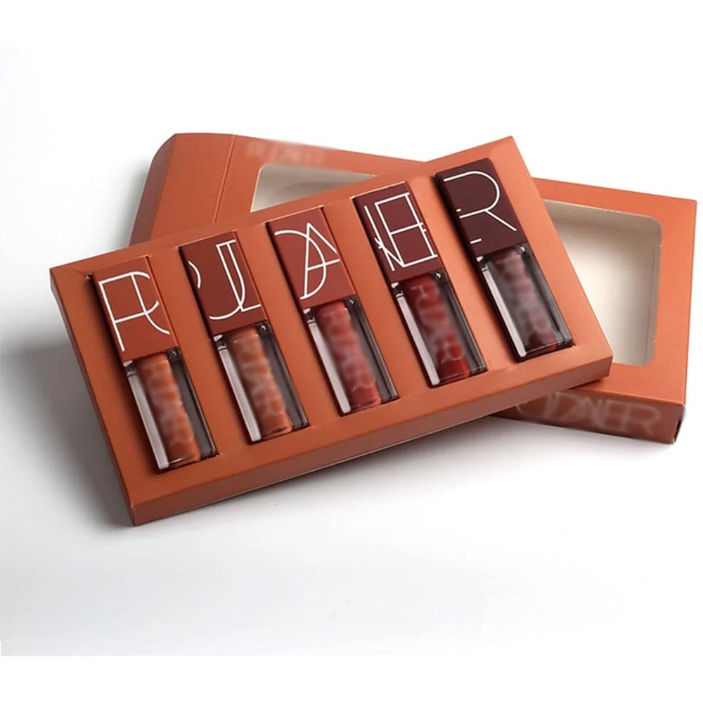 

5 Pcs Lip Gloss Set Velvet Lips Tint Kit Matte Liquid Lipstick Waterproof Long Lasting Brings Natural Color For Make Up Lover