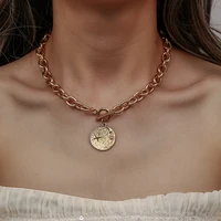 2021 new fashion hiphop street stainless steel brass plated 18k gold moon star coin pendant chunky chain necklaces for women