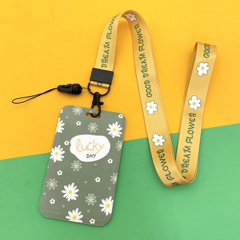 Цветочный узор Персонал работает держатель для карт с ремешком облуживание