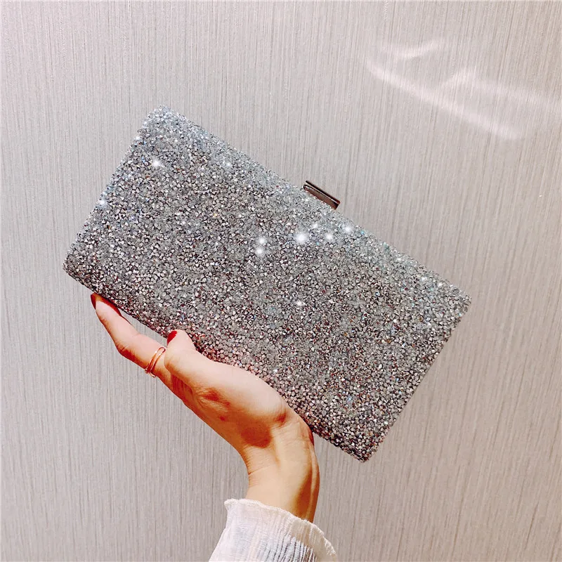 

Luxury Sequins Evening Clutch Bags Women Designer Shiny Clip Shoulder Bags Silver Chains Crossbdoy Bag Lady Party Small Purses