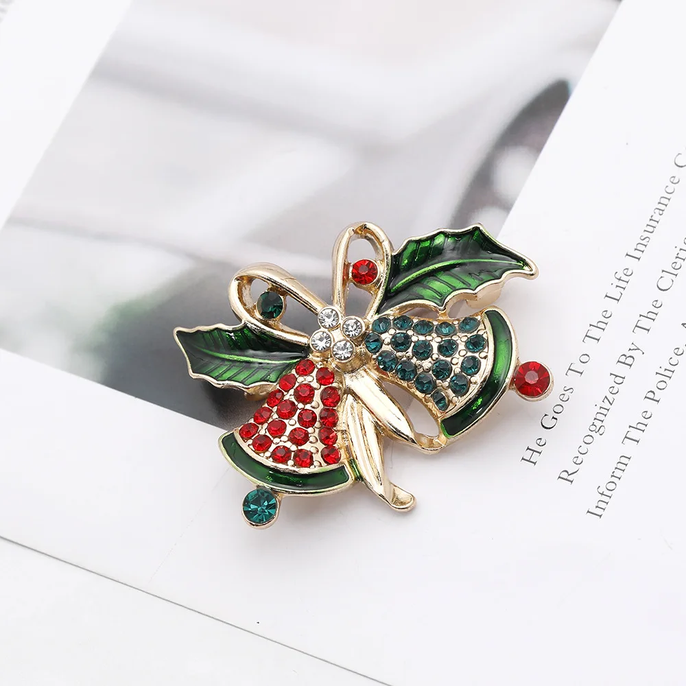 Новая модная Рождественская Брошь Стразы эмалевые Броши с колокольчиком Санта