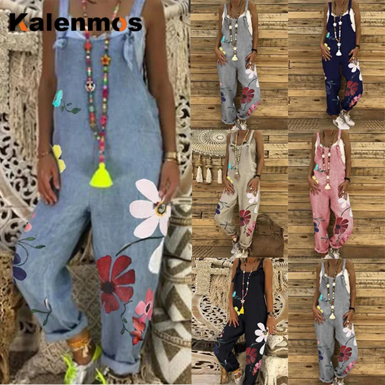 

Bodysuit Women Plus Size Jumpsuit Summer Overalls Flower Print Linen Trousers Romper Sexy Streetwear Elegant Feminino Bodysuits