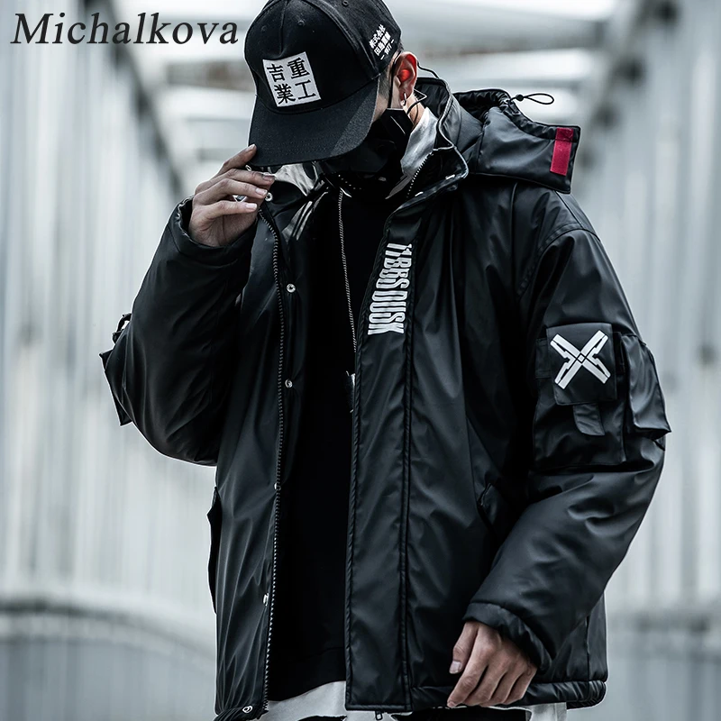 Michalkova из искусственной кожи парка с капюшоном куртка Techwear хип-хоп мягкие куртки