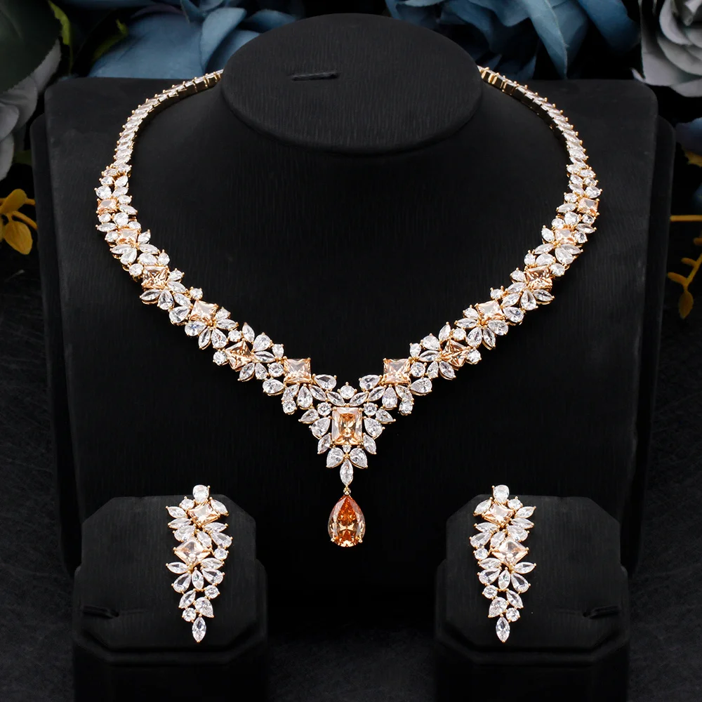 

Elegant Women Wedding Jewelry Set Water Drop Cubic Zirconia High Quality Saudi Arabia Bridal Engagement Accessories Best Gift