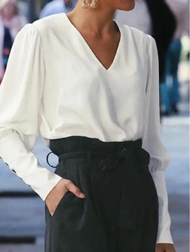 

2021 summer new fashion V-neck long sleeve pullover shirt