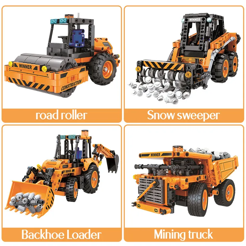 

City Engineering Mechanical Crane Vehicle Building Blocks For Forklift Truck Road Roller Car Bricks Toys for Boy