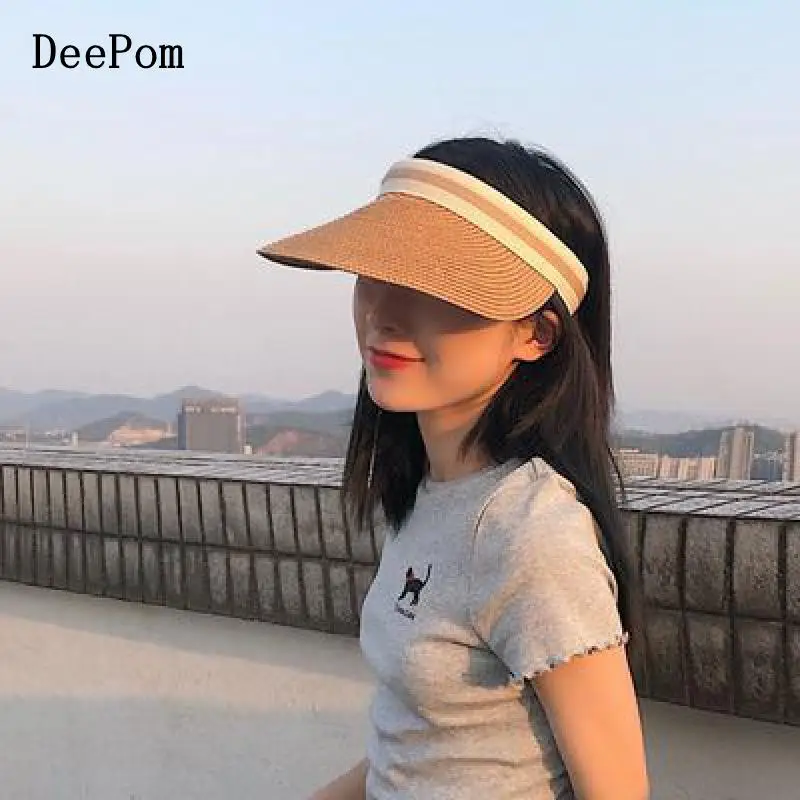 

DeePom Hats For Women Summer Empty Top Straw Hat Sunshade Sunscreen Beach Sun Hat Female Sun Protect Visor Parent Chid Kids