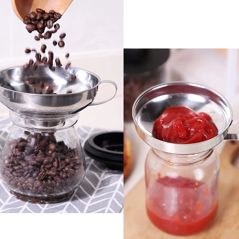 NUEVO PAQUETE DE 4 embudos de cocina de acero inoxidable, aptos para botellas de vidrio, frascos de condimentos para transferir l&iacute;quidos-3