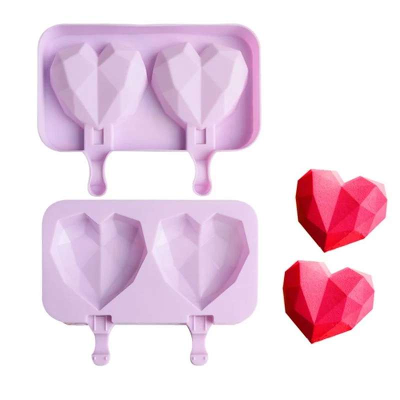 

1pcs Diamond Love Heart Silicone Ice Cream Molds With Lid Wedding Dessert Freezer Fruit Popsicle Molds Home Diy Ice Cubes Maker