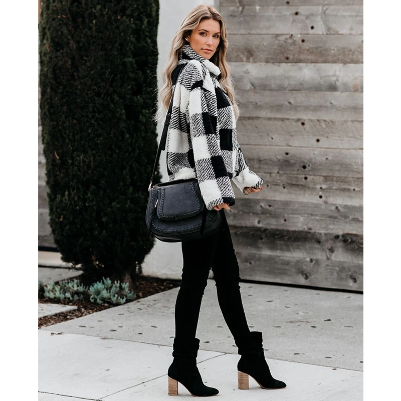 

Up collar Sweatshirt women long-sleeved loose wild plaid European American fashion autumn winter hot new style thickened Hooded