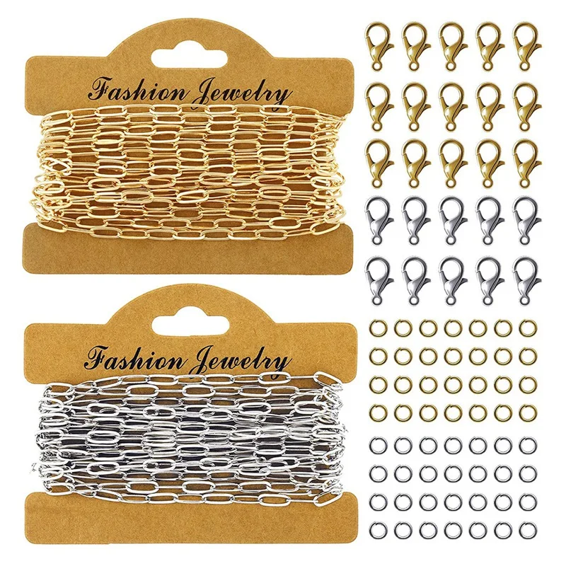 

Набор цепочек для изготовления ювелирных изделий, цепочка с овальными звеньями 20 футов, открытые соединительные кольца 242 шт., застежки-кара...