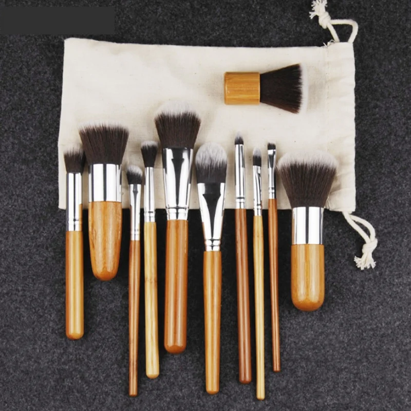 

11 Pcs/Set Makeup Brush Set Bamboo Handle Powder Foundation Eyeshadow Lip Eyeliner Cosmetic Brush Kit Tools