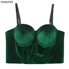 Модный бархатный укороченный топ с чашечками, зимний пикантный укороченный топ, корсет для ночного клуба вечерние, бюстье с эффектом пуш-ап, бюстгальтер со встроенным бюстгальтером
