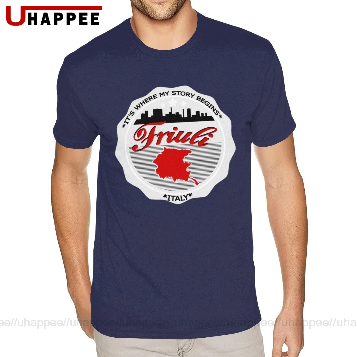 Дешевые футболки Friuli Мужская хлопковая футболка с коротким рукавом и круглым