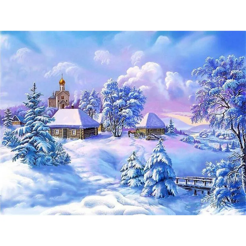 

House Scenery DIY 5D Diamond Painting Winter Landscape Diamond Cross Stitch Kits Full Round Drill Mosaic Home Decor