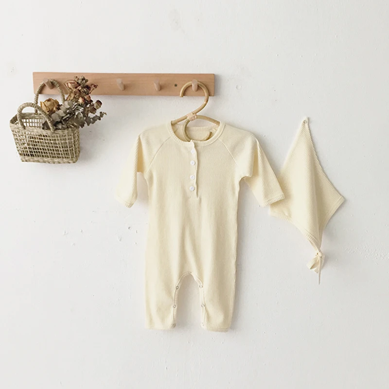 Baby Spring Rompers 0-24M Newborn Girl Boy Clothes Knitted Cotton Long Sleeve Jumpsuit Outfit Hat For Kids Onesie | Мать и ребенок