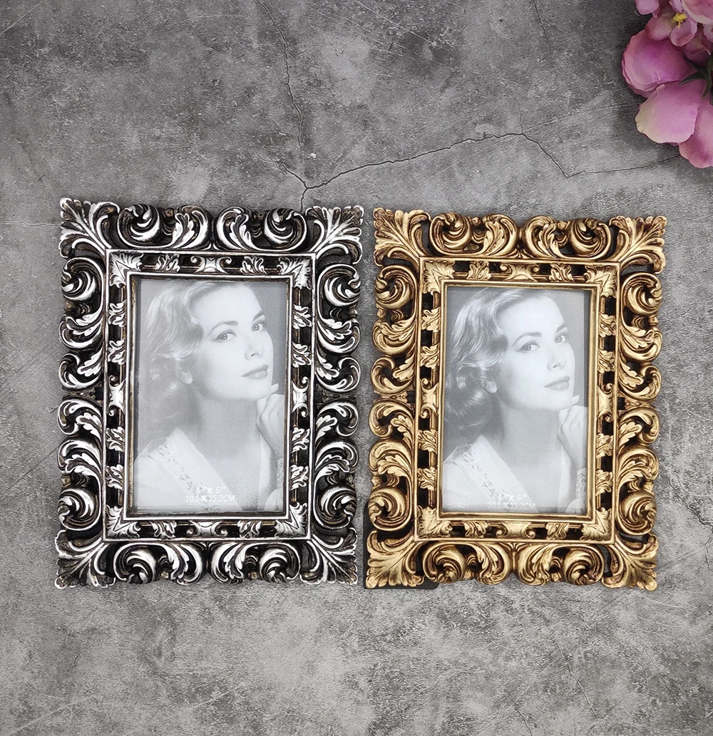 

Creative Relief Retro 6 Inch Gold/silver Photo Frame European Desktop Photo Frame Nordic Luxury Square 6 Inch Wall Hanging