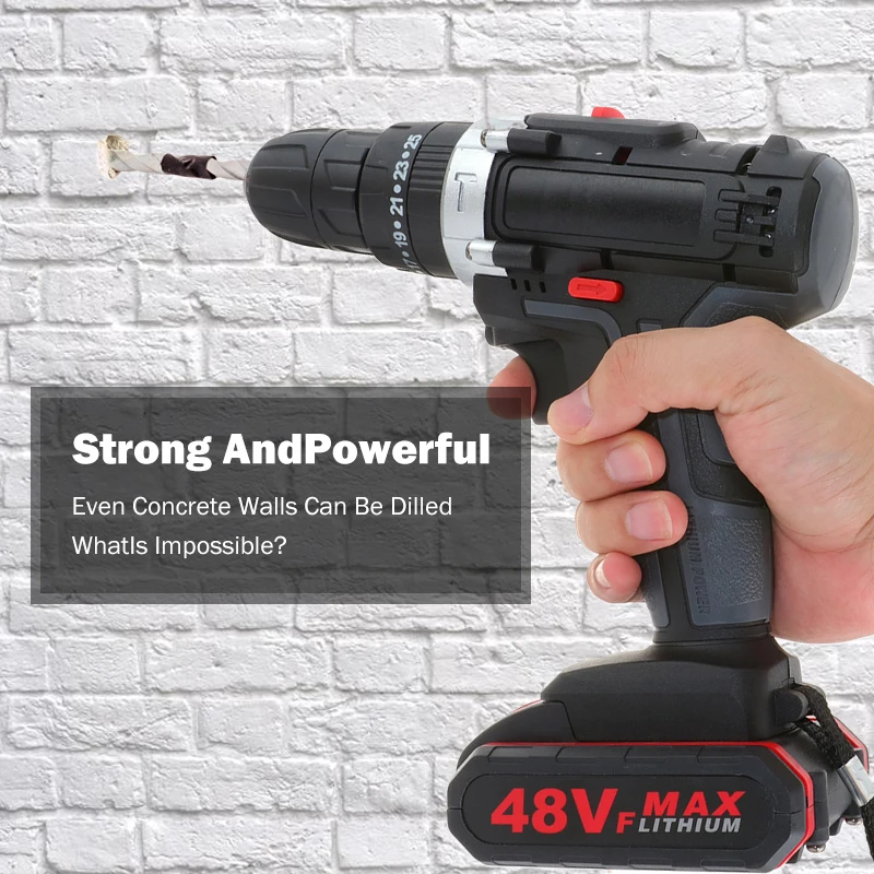 

48VF Electric Drill Impact Drill Cordless Screwdriver Lithium Battery Cordless Drill Wrench Wireless Electric Drill Set For Home
