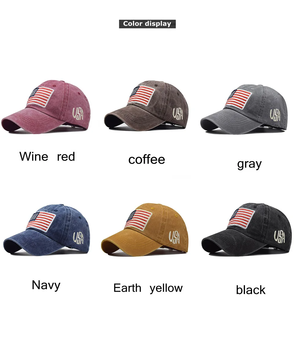 

Fashion Washed old letters baseball cap classic American flag cotton hat
