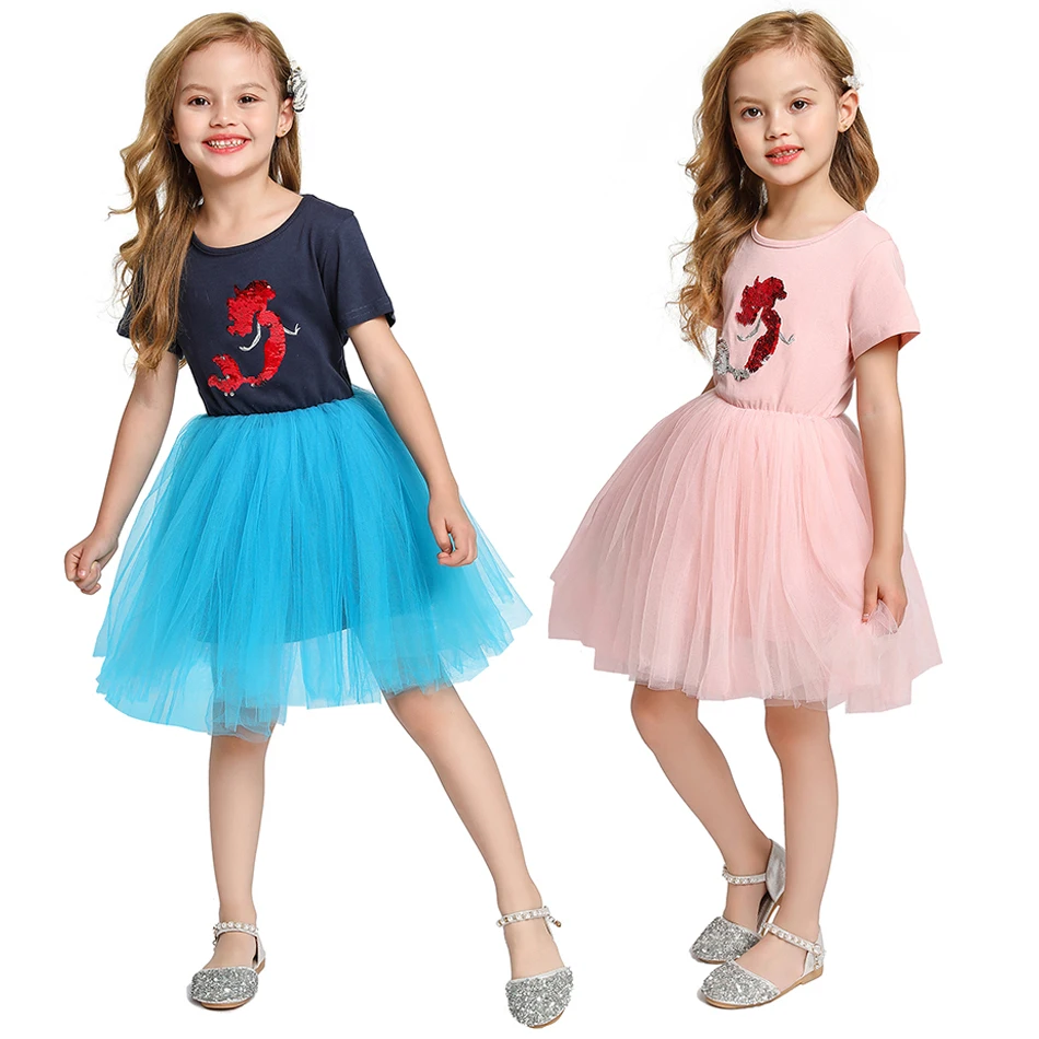 

Kids Girls Children Clothes Short Sleeve Cartoon Mermaid Princess TUTU Dress Cartoon Ariel Sequins Clothing 12M-6T JYF