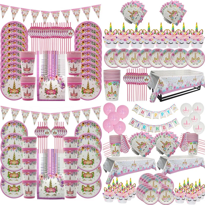 Единорог украшение набор бумажной посуды День рождения украшения комплект