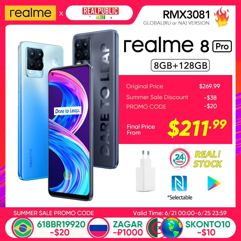  [Real Stock] realme 8 Pro Global Version 6GB/8GB 128GB 108MP Camera 50W SuperDart Charge Super AMOLED 