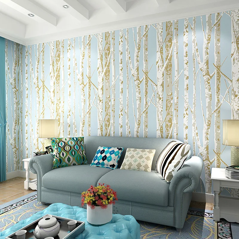 Modern Birch Tree Wallpaper Brief Wallpaper Trees Wallpaper 3d Mural Wall Roll For Living Room,non Woven Wallpapers For Walls